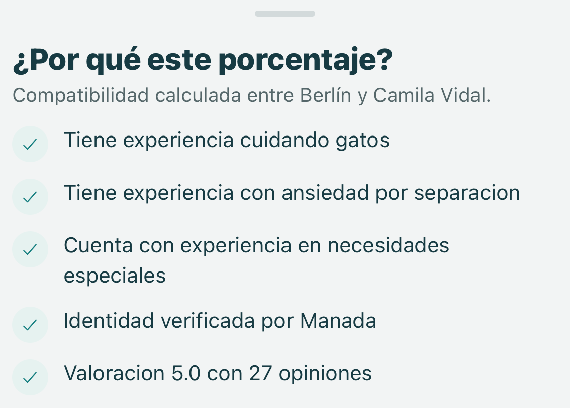 Detalle de por qué se calcula ese porcentaje de compatibilidad entre la mascota y la persona